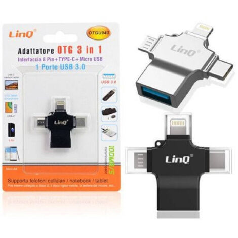 Trade Shop - 3-in-1-OTG-Adapter von Lightning Type-C Micro USB auf USB-Buchse, 100 MB/s, OTGU940 -