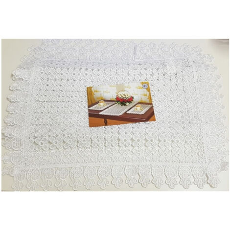 TRADE SHOP - 3 Pezzi Centrini Centrino Centrotavola Bianco Merletto Fiori Runner Tessuto -