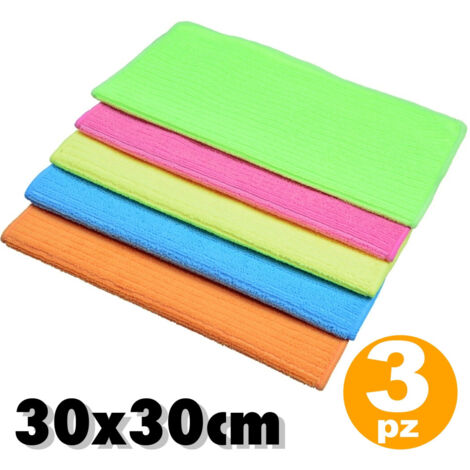 Trade Shop - 3 Pezzi Panno Strofinaccio En Microfibra 30 X 30 Cm Pulizia Casa Bagno -