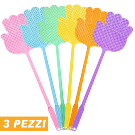 TRADE SHOP - 3 Pz Paletta Abbattimosche Abbatti Mosche Scaccia Insetti Colori Assortiti 47 Cm -