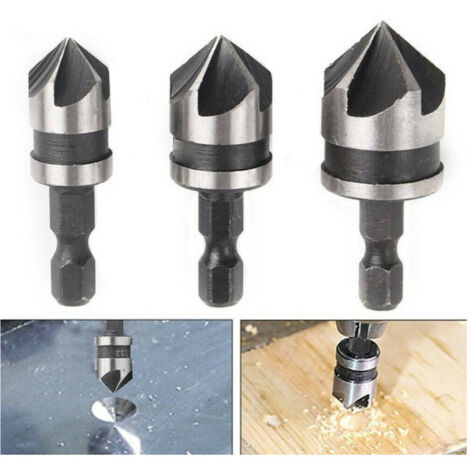 TRADE SHOP - 3 Pz Punta Trapano Flauto Svasatore Fresa Hss 12 16 19mm Legno Metallo Plastica -