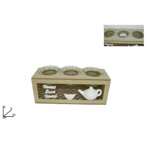 Trade Shop - 3-SITZER KERZENHALTER HOLZ KERZENHALTER METALL HEIMDEKORATION -