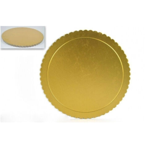 Trade Shop - 3 Vassoi Porta Torta Piatto 30 Cm 2mm Oro Tondo Circolare Cartone Dorato -