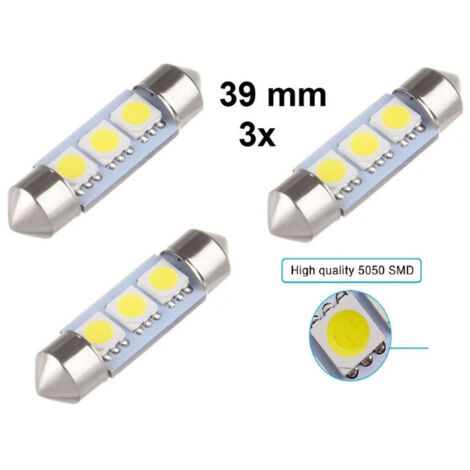 Trade Shop - 3 X FESTOON TORPEDO 39 MM GLÜHBIRNE 3 LED SMD C5W W5003 T11 5050 12 V AUTO KABINE -