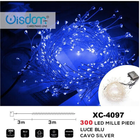 Trade Shop - 300 LED LICHTERKETTE TAUSEND FUSS ZWEIGEFFEKT BLAULICHT BATTERIEBETRIEBEN XC-4097 -