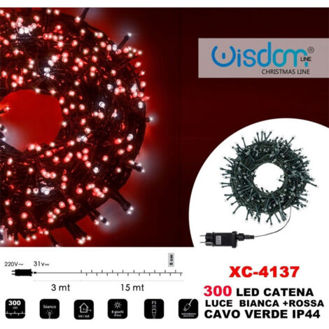 Trade Shop - 300-luces Led Luciérnagas Cadena De Luces Blanco + Rojo Cable Verde Ip44 Xc-4137 -