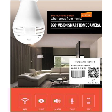 TRADE SHOP TRAESIO Trade Shop - 360° PANORAMA MINI WIFI IP KAMERA VERSTECKTE GLÜHBIRNE KAMERA 960P LAMPE -