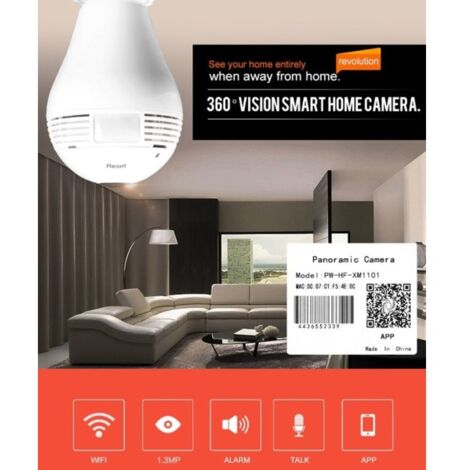 TELECAMERA WIFI LAMPADINA LED OCCHIO CAMERA NASCOSTA SPIA E27 FVG3608  PANORAMICA