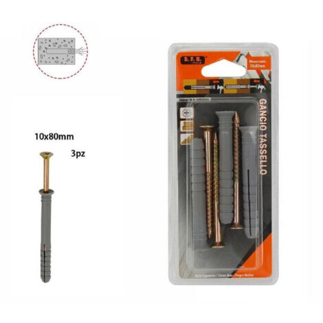 Trade Shop - 3er-Set Fisher-Dübel, Schrauben, Nägel, Haken, Dübel, Größe 10 x 80 mm, 69056 -