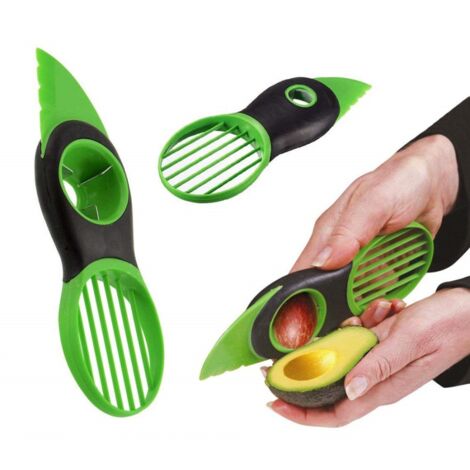 Trade Shop - 3IN1 AVOCADOSCHNEIDEMESSER AVOCADOSTEINENTFERNER MANUELL SCHNEIDET PLASTIKKEILE -