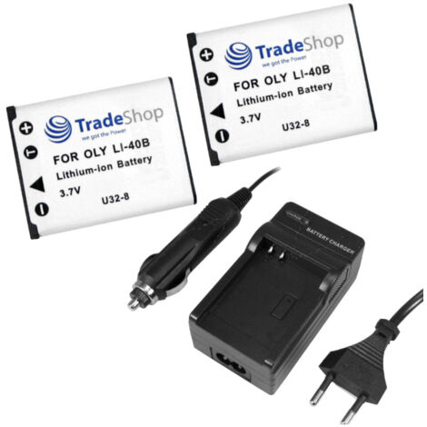Trade-Shop 3in1 Set: 2x Akku + Ladegerät für Fujifilm FinePix XP-10 XP-11 XP-20 XP-22 XP-30 XP-50 XP-60 XP-70 Z900EXR Z950EXR Z-900 Z-800EXR Z-70