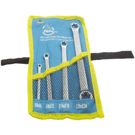 Trade Shop - 4 Llaves Torx Hembra De Doble Cabeza E6xe8 - E10xe12 - E14xe18 - E20xe24 -