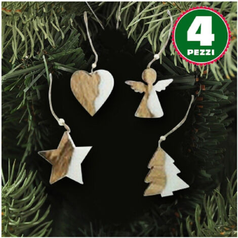 Trade Shop - 4 NATAL ANWENDUNGEN FORMA STELLA ALBERO ANGELO CUORE 11CM BIANCO -