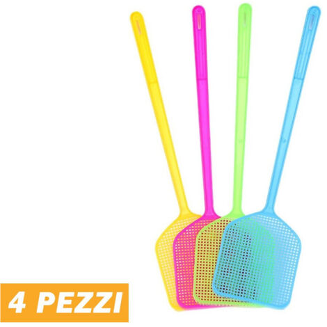 Trade Shop - 4 Pz Paletta Abbattimosche Abbatti Mosche Scaccia Insetti Colori Assortiti 45 Cm -