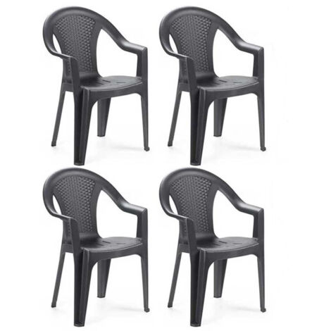 Trade Shop - 4er Set Gartenstuhl mit Rattan-Effekt Rückenlehne 54x56x81cm Anthrazit Kunststoff 669512A -