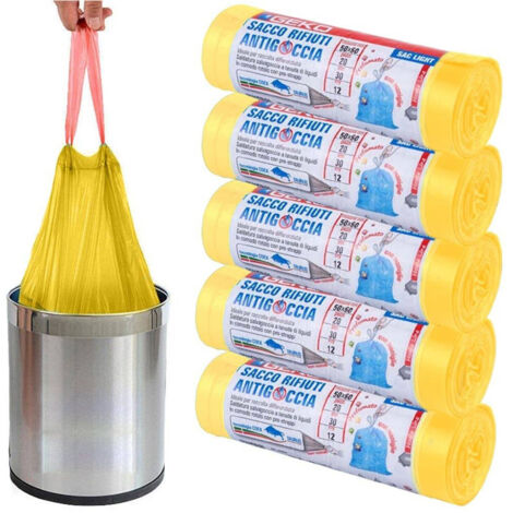 Trade Shop - 5 ROTOLI SACCHETTI BUSTE SPACETURTURA PROFUMATI 45LT 50X60 MIT MANICI GIALLA 100PZ -