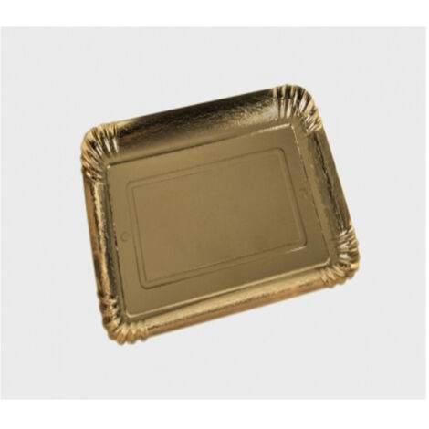Trade Shop - 5 Vassoio Porta Torta 22x32 Cm 1.4 Mm Oro Rettangolare Piatto Cartone Dorato -
