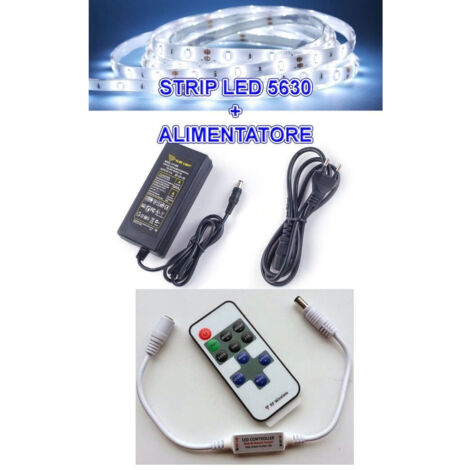 TRADE SHOP - 5m Striscia Strip Led Smd 5630 + Alimentatore 5a + Dimmer Telecomando Controller - -Bianco Freddo -