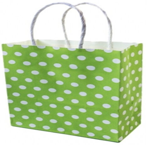 TRADE SHOP - 6 Buste Da Regalo Shoppers In Carta Con Manici Verde Pois 32x25.5x12.5 Sacchetti -