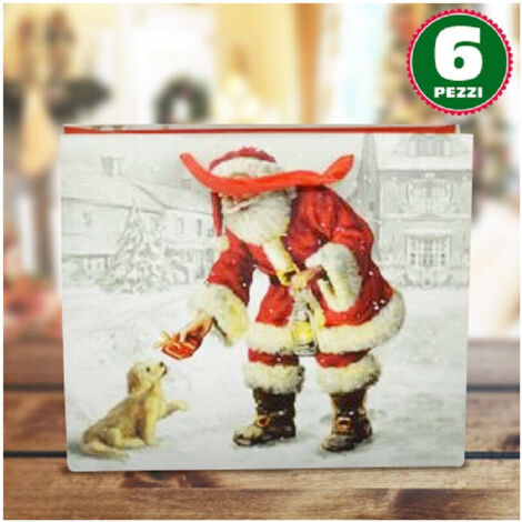 Trade Shop - 6 BUSTE NACH REGALS STAMPA BABBO NATALE CLASSICO MIT RECHTEN 31X26X12CM -