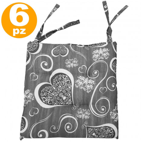 Trade Shop - 6 Fundas De Cojines Para Silla Corazones Gris Con 2 Lazos Cojín De Silla Acolchado Lazos -