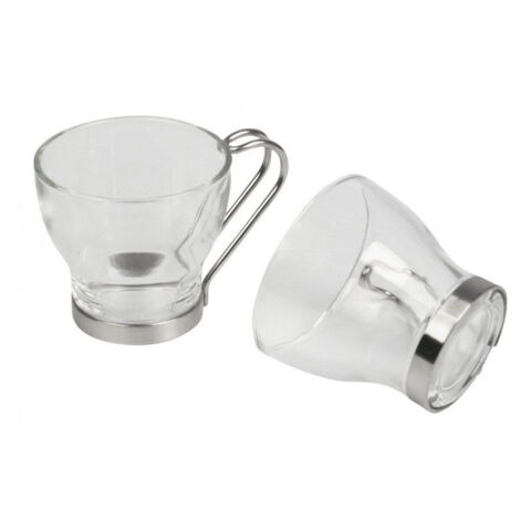 Trade Shop - 6 Tazzine 100ml Tazze En Vetro Con Manico Acciaio Bicchiere Express Bar -