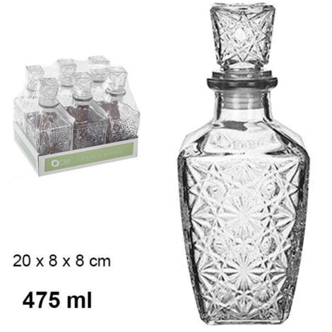 Trade Shop - 6 Vintage-Glasflaschen für Likör, Whisky, Cognac, Scotch mit Verschluss, 8 x 20 cm -