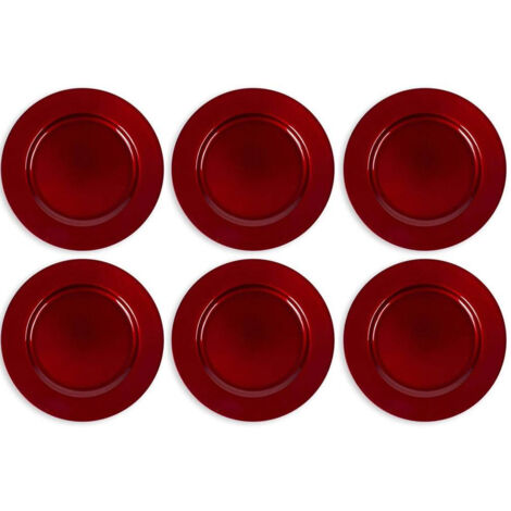 TRADE SHOP - 6 X Sottopiatti Natalizi In Plastica 33cm Decorazioni Natale Per La Tavola Rosso -