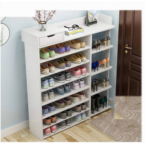 Trade Shop - 8-Layer-Schuhständer Holzregal mit 100 cm-Multifunktions-Kabinettschublade -