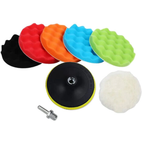 Trade-Shop 8in1 Polier-Set (5x Polierschwamm gewaffelt, 1x Polierfell, 1x Stützteller, 1x M14 Adapter) für Schleifmaschinen - Ø100mm