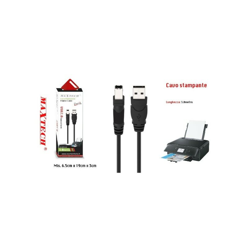 Trade Shop Traesio - Câble Usb 2.0 3mt Pour Imprimante Hp Extension De Données Pc Disque Dur Maxtech Ca-bm3.0m