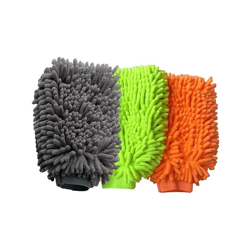 Trade Shop Traesio - Set 2pcs Chenille Microfibre Washing Gloves Car Cleaning Cloth