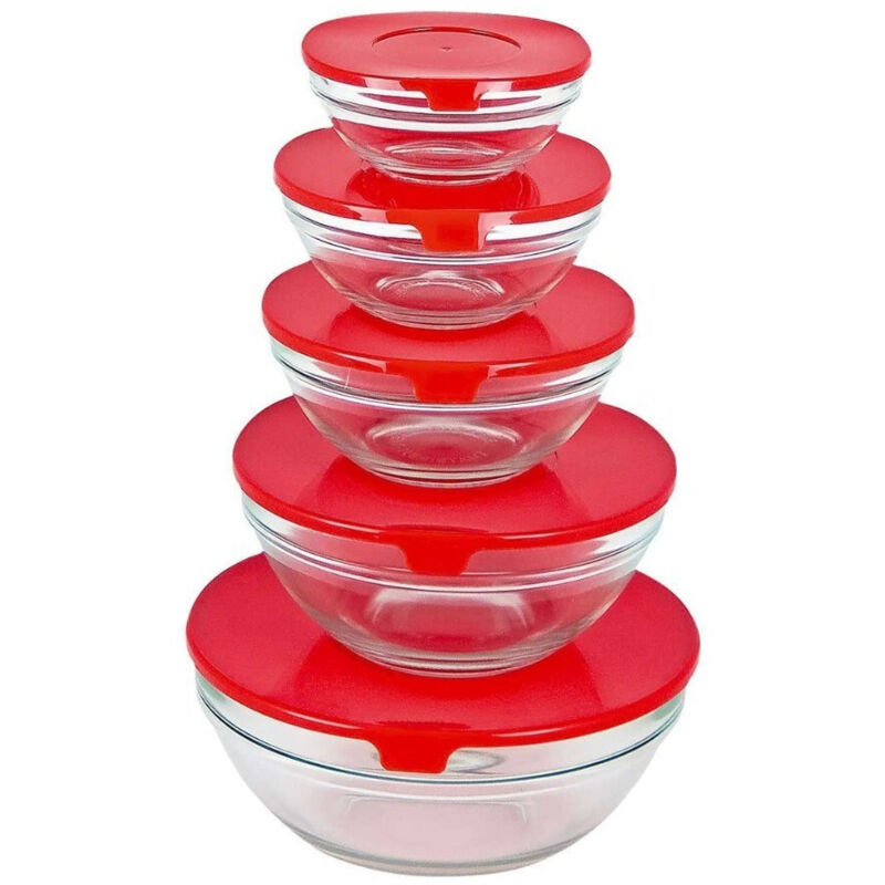 Ensemble 5 Pièces Récipient Bol Verre Bouchon Micro-ondes Congélateur