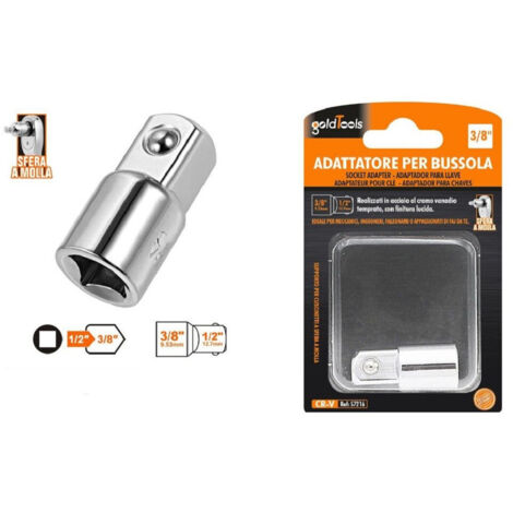 TRADE SHOP - Adattatore Attacco Quadrato 1/2" Per Chiavi A Bussola 3/8" Sfera A Molla 57216 -