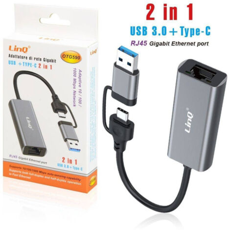 Trade Shop - Adattatore Di Rete Gigabit Ethernet Porta Rj45 2 In 1 Usb 3.0 + Type-c Otg590 -