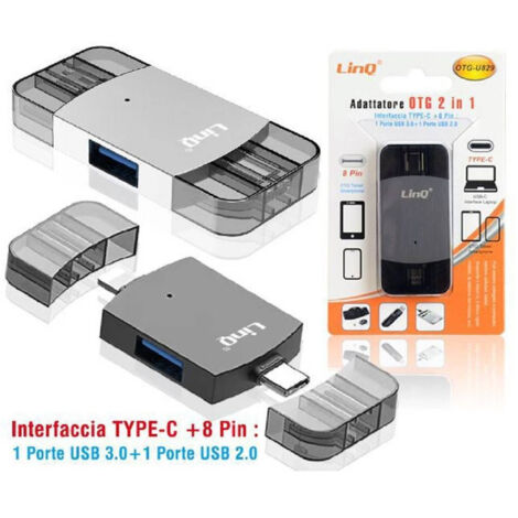 Trade Shop - Adattatore Otg 2in1 Type-c + Lightning + 2xusb Femmina Otg-u829 Trasferimento Dati -