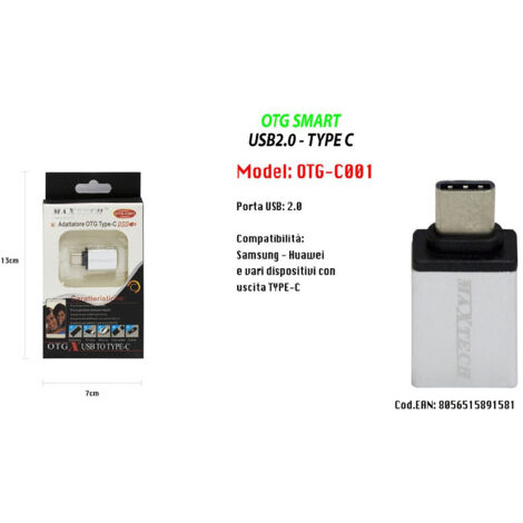 TRADE SHOP - Adattatore Otg Usb 2.0 Per Smartphone Dispositivi Uscita Type-c Maxtech Otg-c001 -