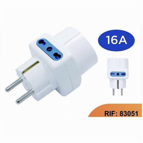 TRADE SHOP - Adattatore Spina 16a 2 Prese Bipasso 10a/16a 2p+t 1 Presa Universale 10/16a Schuko 83051 -