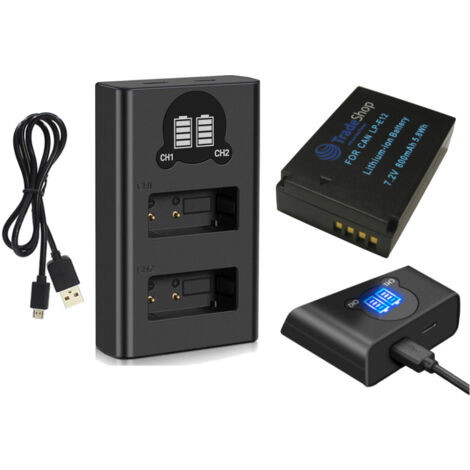 Trade-Shop Akku ersetzt Canon LP-E12 800mAh + Doppel-Ladegerät USB-C Dual Charger LC-E12E für viele Canon EOS Kameras (EOS 100D, M, M2, M10, M50 uvm)