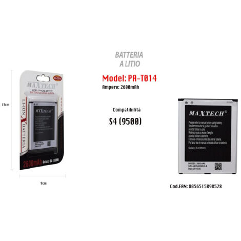 Trade Shop - AKKU S4 9500 ERSATZ HANDY SMARTPHONE LITHIUM 2600MAH MAXTECH PA-T014 -