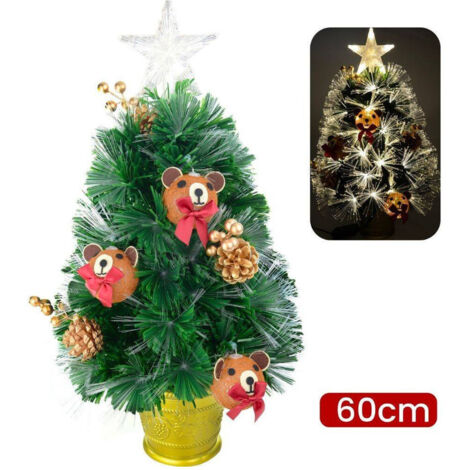 Trade Shop - Albero Di Natale Mini 60 Cm Con Decori Palline Orsetto E Luci Incluse Pigne -