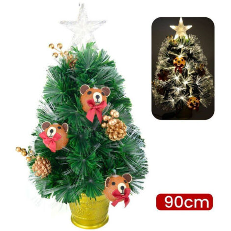 TRADE SHOP - Albero Di Natale Mini 90 Cm Con Decori Palline Orsetto E Luci Incluse Pigne -