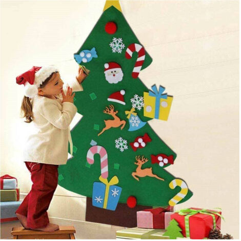 Trade Shop - Albero Di Natale Per Bambini In Feltro Da Parete Con 26 Addobbi Natalizi 110cm -