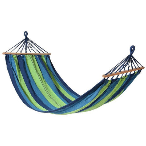 Trade Shop - Amaca 200 X 100 Cm Tessile Riga Blu/verde Multicolore Campeggio Giardino 65203a -