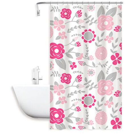 Trade Shop - ANTI-SCHIMMEL DUSCHVORHANG BLUMEN WASSERDICHT 180 X 200 CM MIT BADEZIMMERRINGEN 79222 -