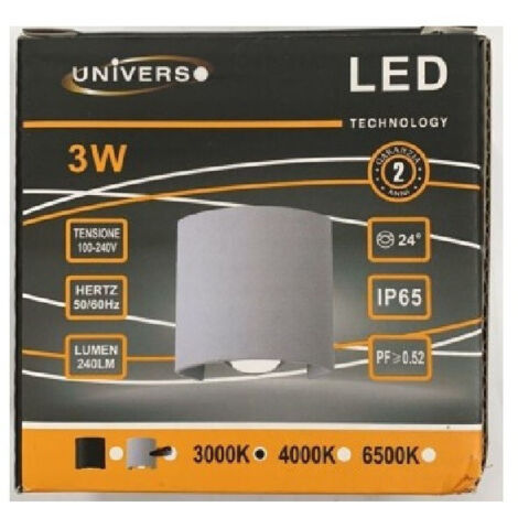Trade Shop - ANWENDUNG VON PARETE OVALE LED COB EXTERNAL 3W DOUBLE EMISSIONE LAMPADA IP65 ES48 -      Grau