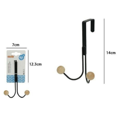 Trade Shop - Appendiabiti Appendino Da Porta Metallo Nero Palline Legno 2 Ganci Posti 79557 -