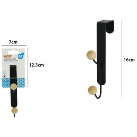Trade Shop - Appendiabiti Appendino Da Porta Metallo Nero Palline Legno 2 Posti Ganci 79558 -