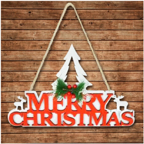 TRADE SHOP - Appendino In Legno Per Albero Merry Christmas In 3 Colori Decorazioni Natalizie -