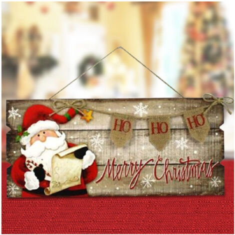 Trade Shop - Appendino Legno Con Babbo Natale Scritta Juta 2 Modelli Decorazioni Natalizie -